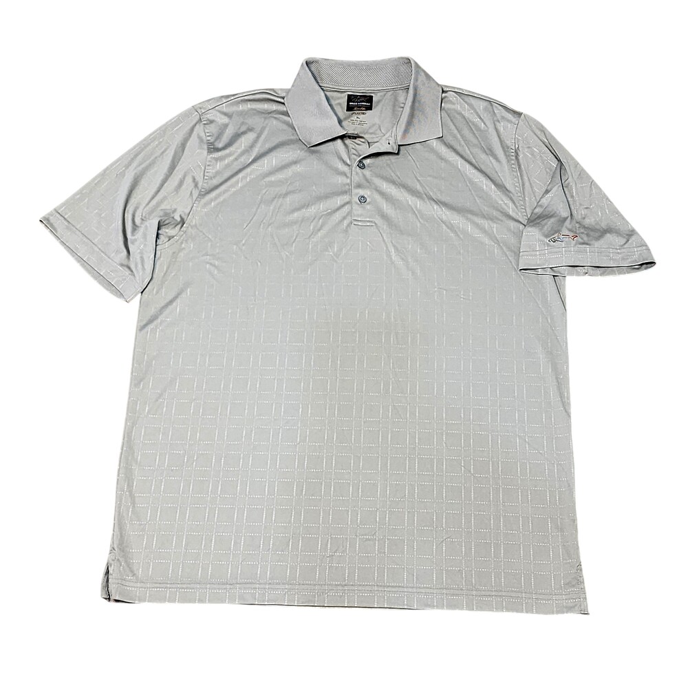 Greg Norman For Tasso Elba Polo Shirt Mens XL Gray Play Dry Golf Geometric Print